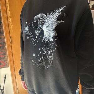 Black Sweatshirt with White Fairy Graphic